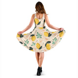 Lemon Flower Leave Pattern Sleeveless Midi Dress