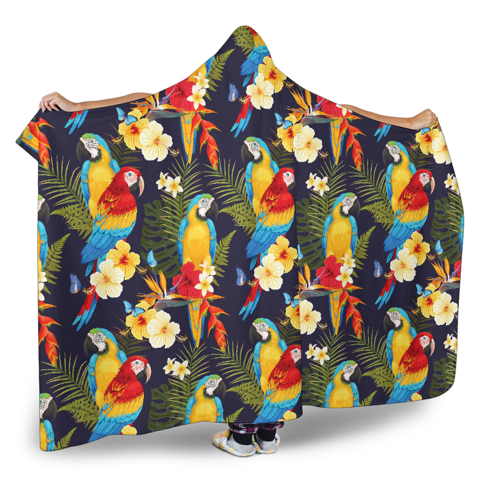 Colorful Parrot Flower Pattern Hooded Blanket