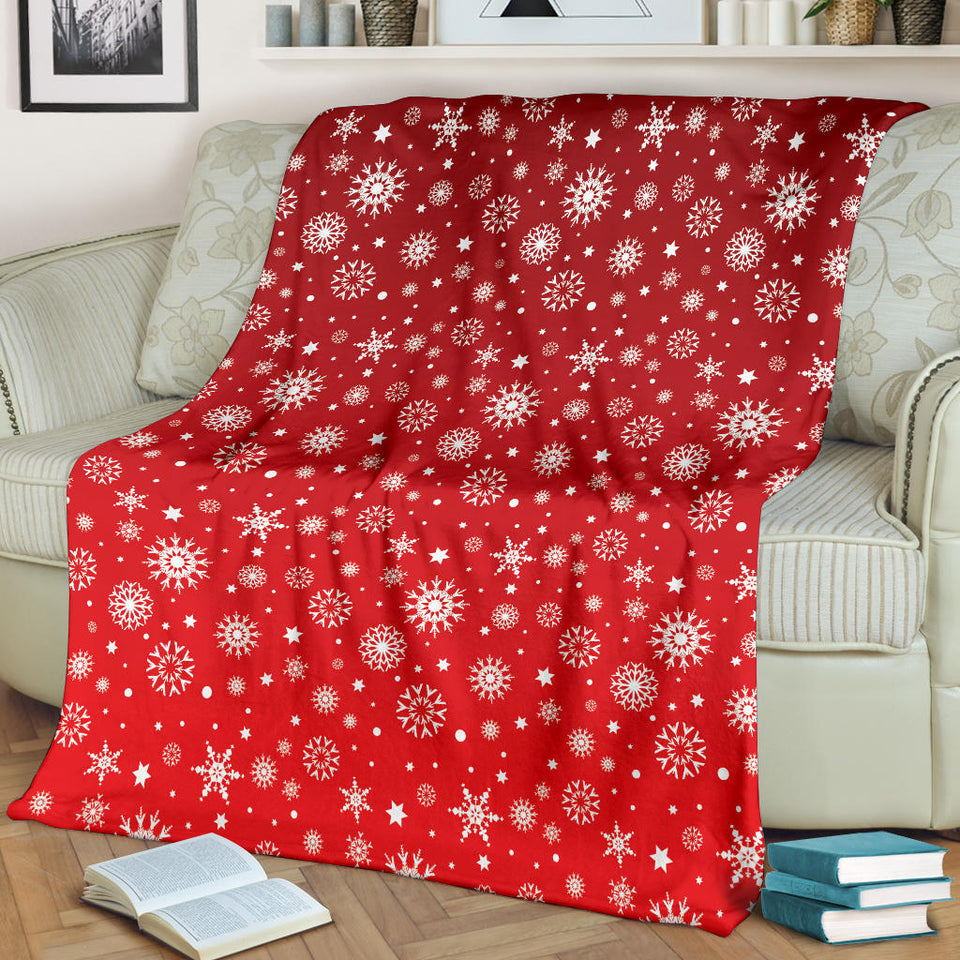 Snowflake Pattern Red Background Premium Blanket