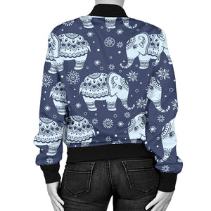 Elephant Tribal Design Pattern Women'S Bomber Jacket