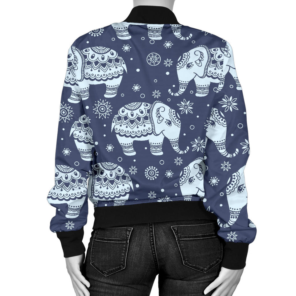 Elephant Tribal Design Pattern Women'S Bomber Jacket