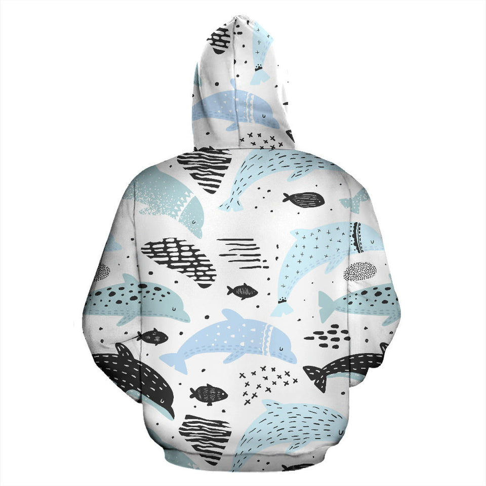 Cute Dolphins Childish Style Pattern Men Women Pullover Hoodie