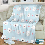 White Cute Pomeranian Pattern Premium Blanket
