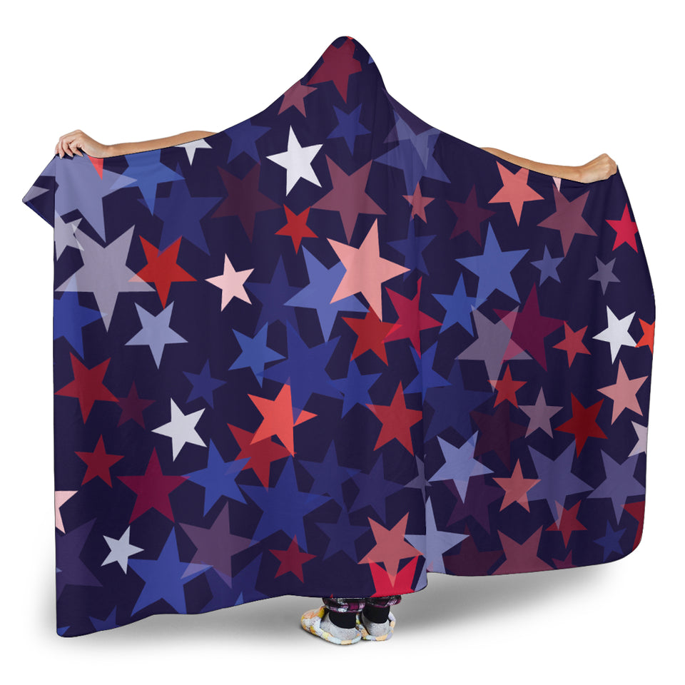 Red Blue Star Pattern Hooded Blanket