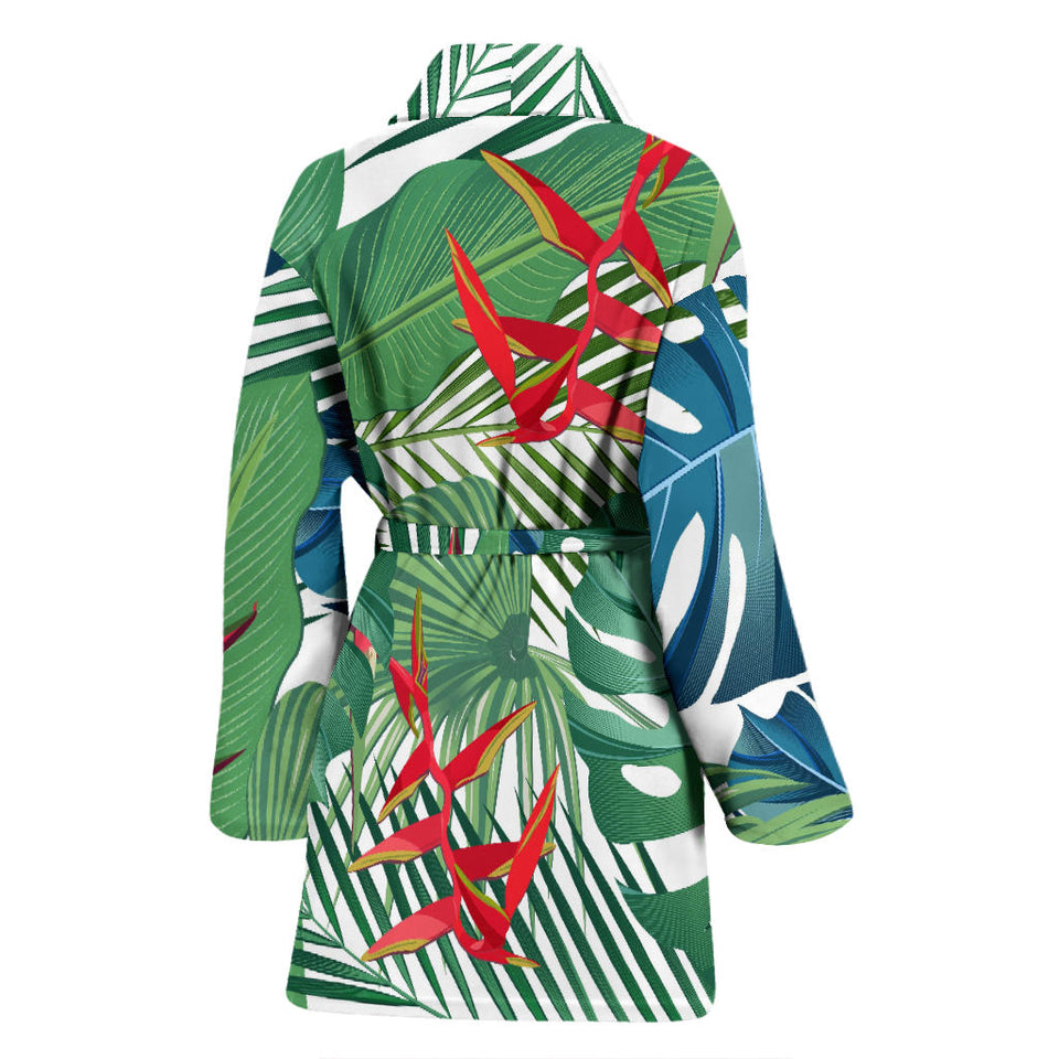 Heliconia Palm And Monstera  Leaves Pattern Women'S Bathrobe