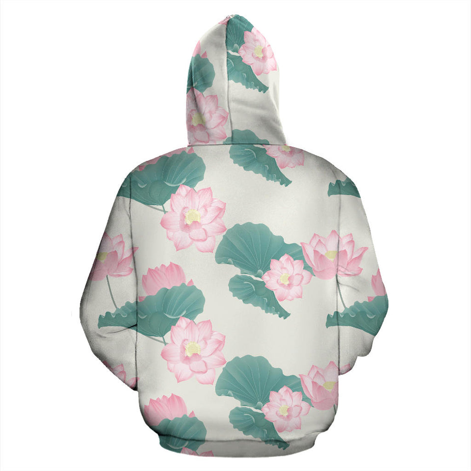 Pink Lotus Waterlily Leaves Pattern Men Women Pullover Hoodie