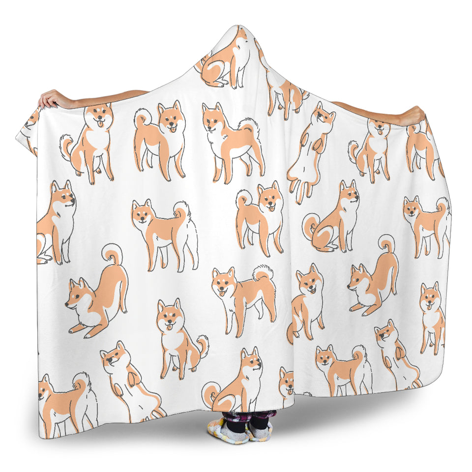Shiba Inu Dog Pattern Hooded Blanket
