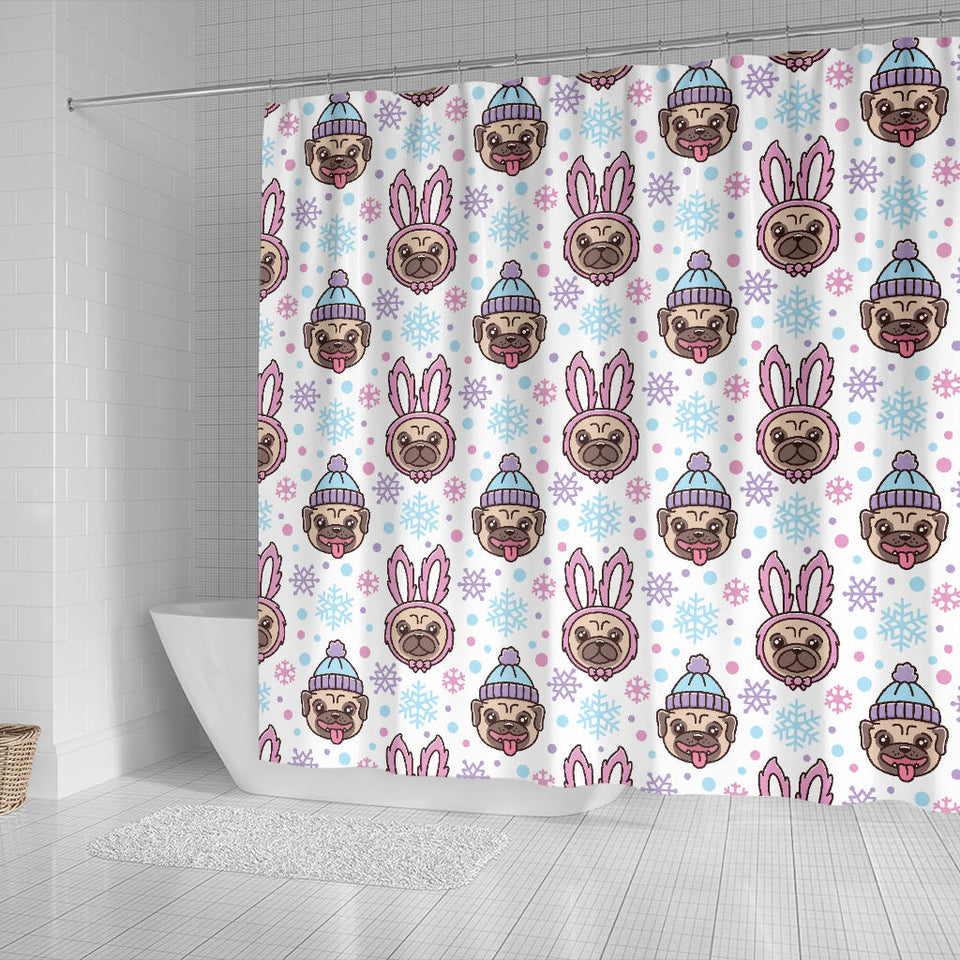 Cute Pug Hat Rabbit Costume Pattern Shower Curtain Fulfilled In US