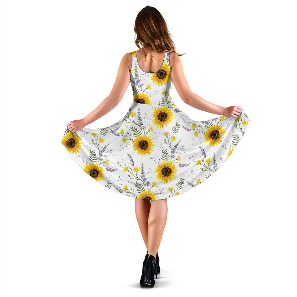 Beautiful Sunflowers Pattern Sleeveless Midi Dress