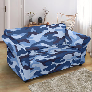 Blue Camo Camouflage Pattern Loveseat Couch Slipcover