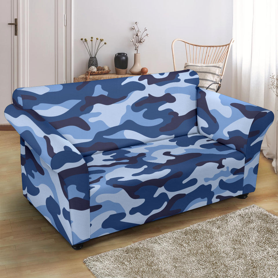 Blue Camo Camouflage Pattern Loveseat Couch Slipcover
