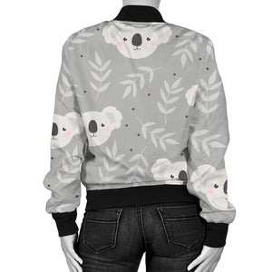 Cute Koala Leaves Pattern Women'S Bomber Jacket