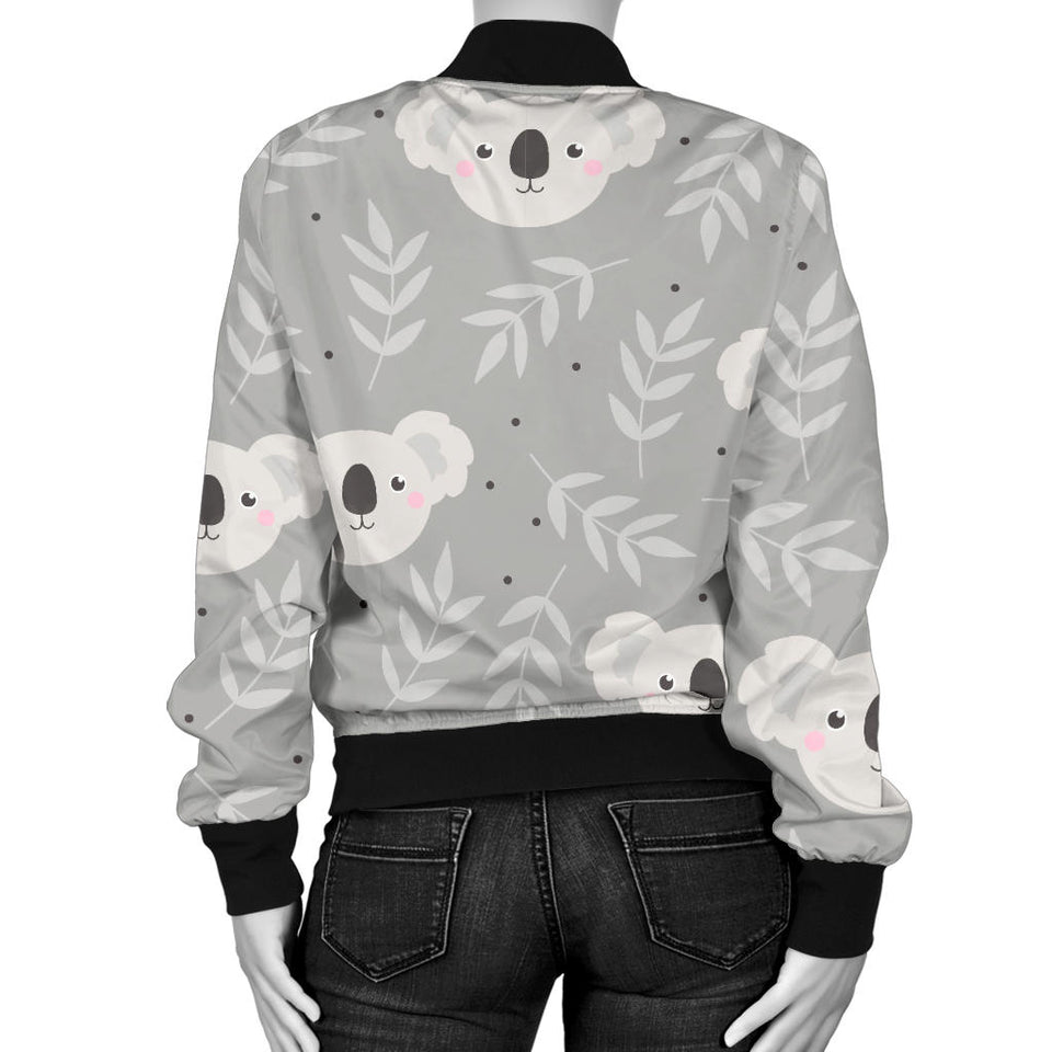 Cute Koala Leaves Pattern Women'S Bomber Jacket