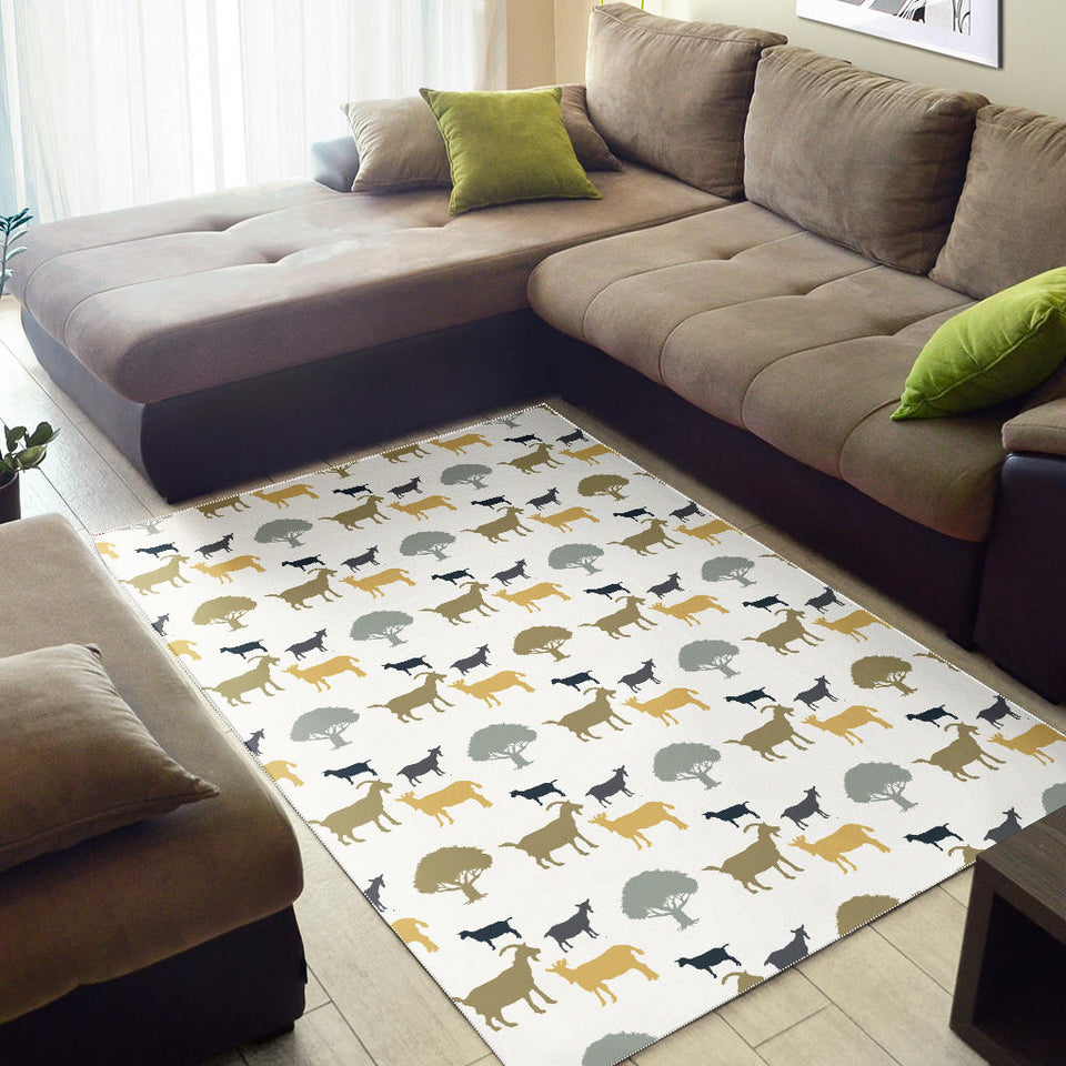 Silhouettes Of Goat And Tree Pattern Area Rug