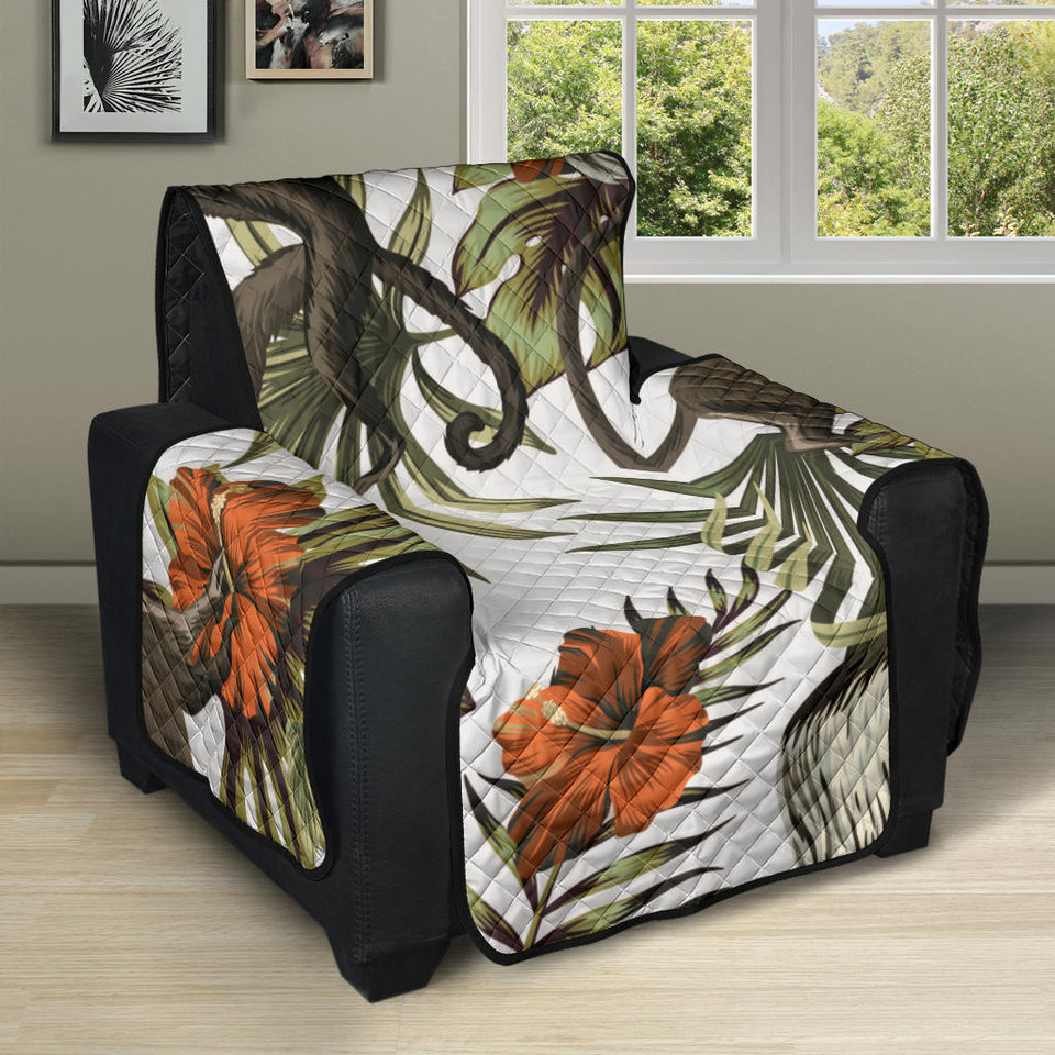 Monkey red hibiscus flower palm leaves floral pattern Recliner Cover Protector