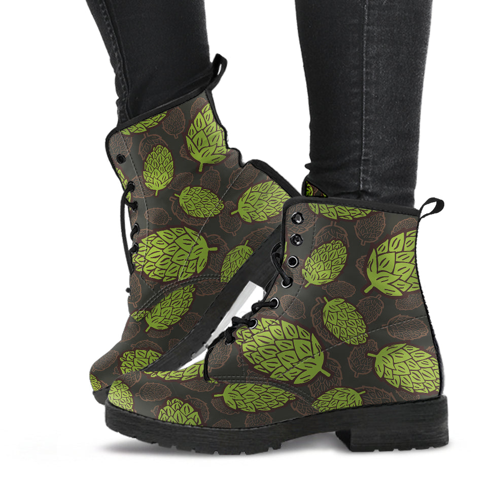 Hop Pattern Black Background Leather Boots