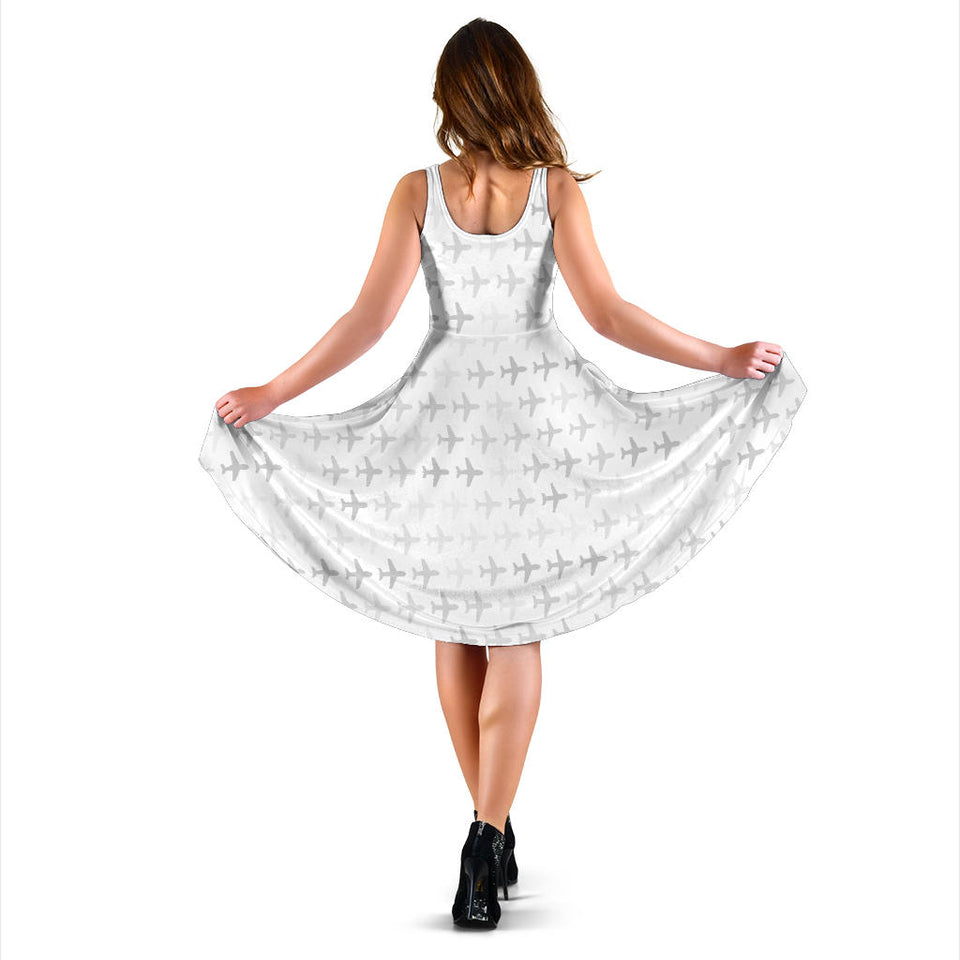 Airplane Print Pattern Sleeveless Midi Dress