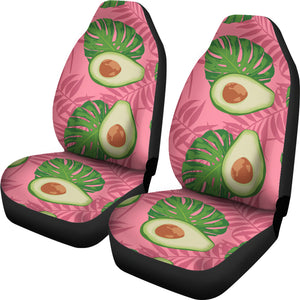 Avocado Slices Leaves Pink Back Ground  Universal Fit Car Seat Covers
