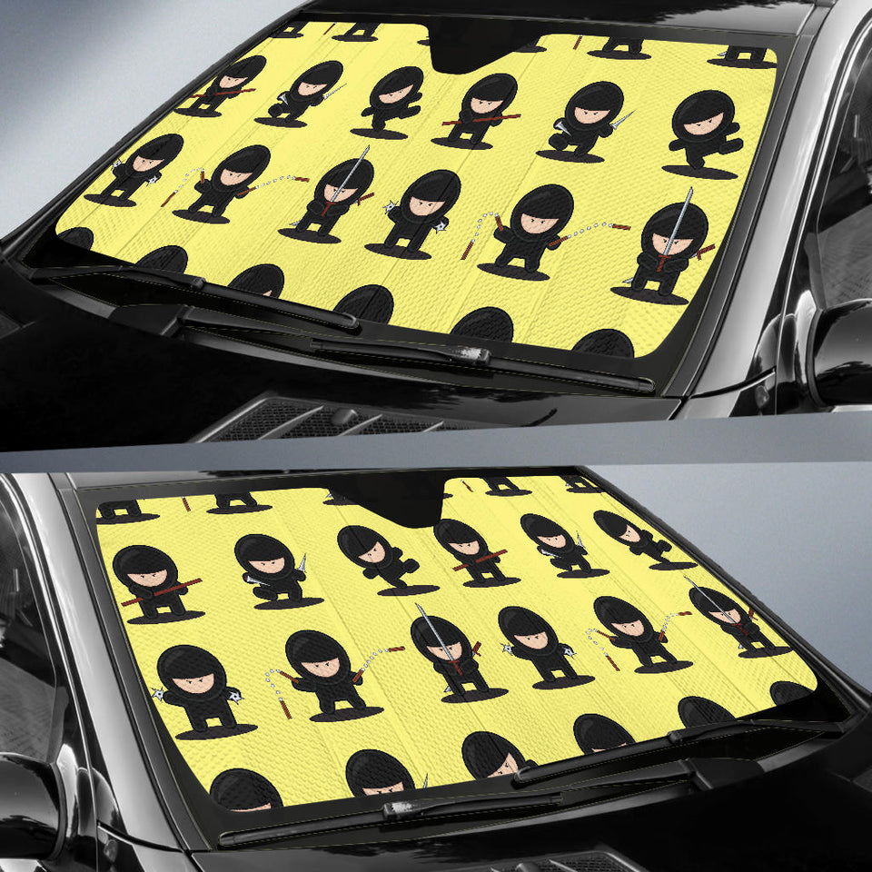 Cute Ninja Yellow Background Car Sun Shade