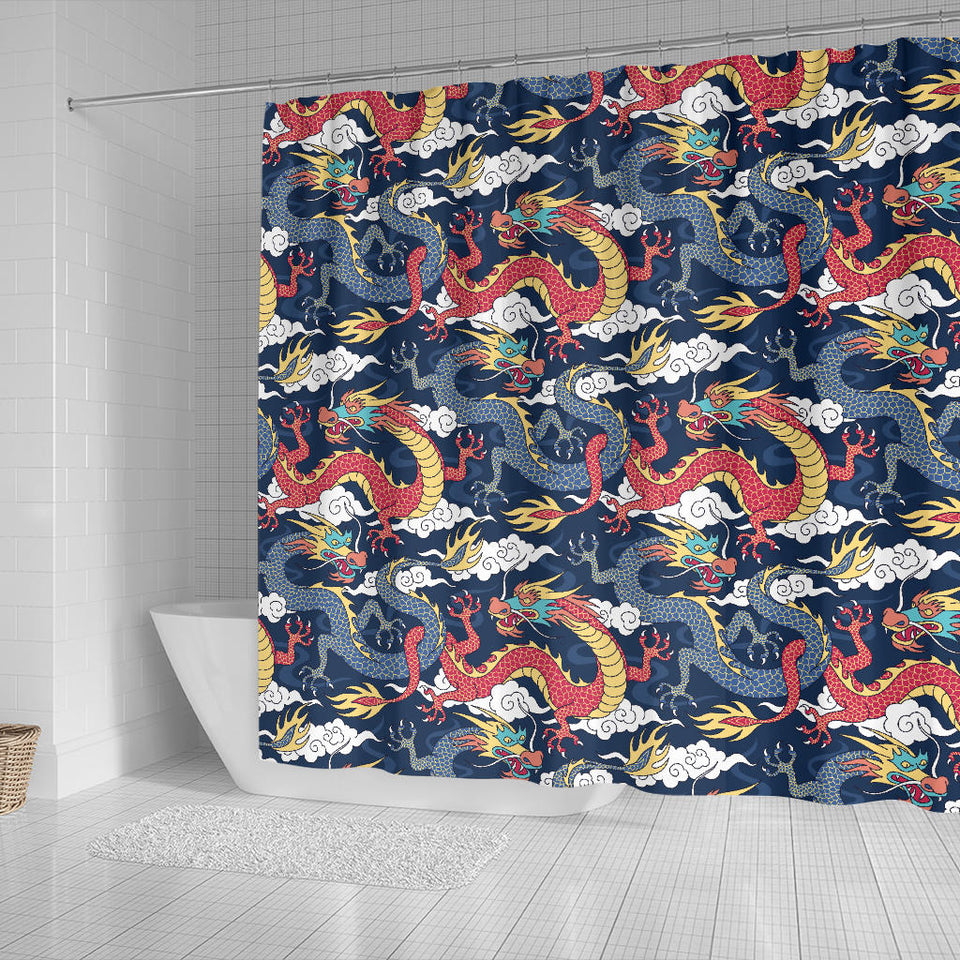 Blue Red Dragon Cloud Pattern Shower Curtain Fulfilled In US