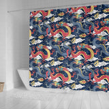 Blue Red Dragon Cloud Pattern Shower Curtain Fulfilled In US