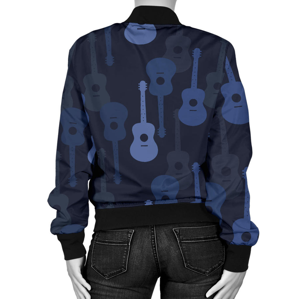 Blue Theme Guitar Pattern Women'S Bomber Jacket