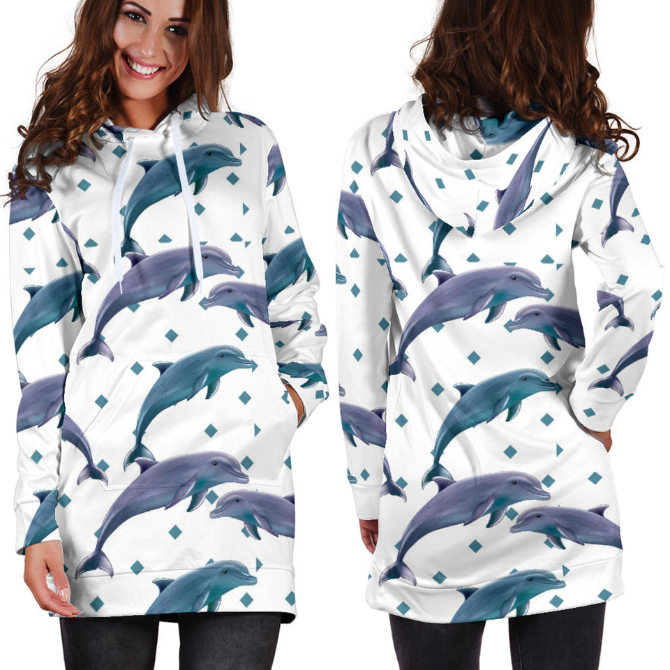 Dolphins Pattern Dotted Background Women'S Hoodie Dress