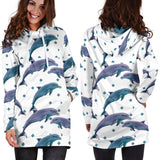Dolphins Pattern Dotted Background Women'S Hoodie Dress