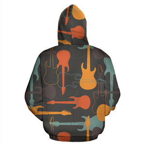 Electric Guitars Pattern Zip Up Hoodie