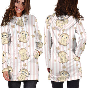 Cute Owl Leaf Women'S Hoodie Dress