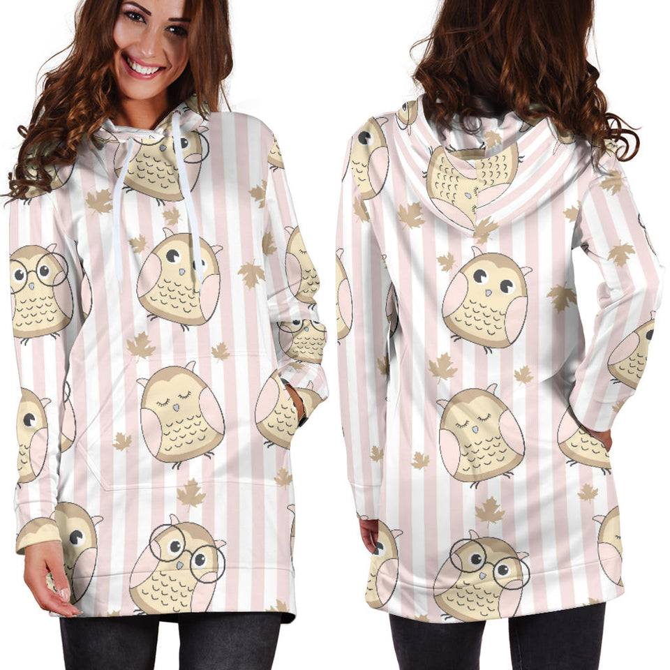 Cute Owl Leaf Women'S Hoodie Dress