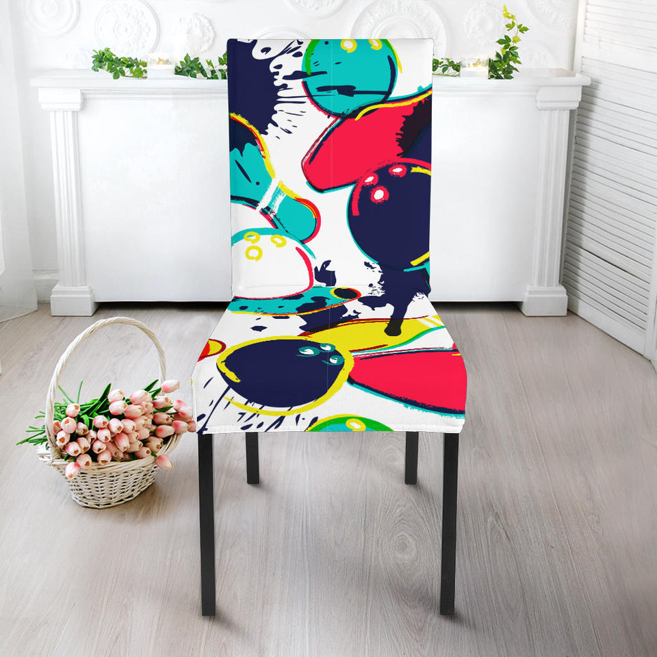 Watercolor Bowling Ball Pins Dining Chair Slipcover