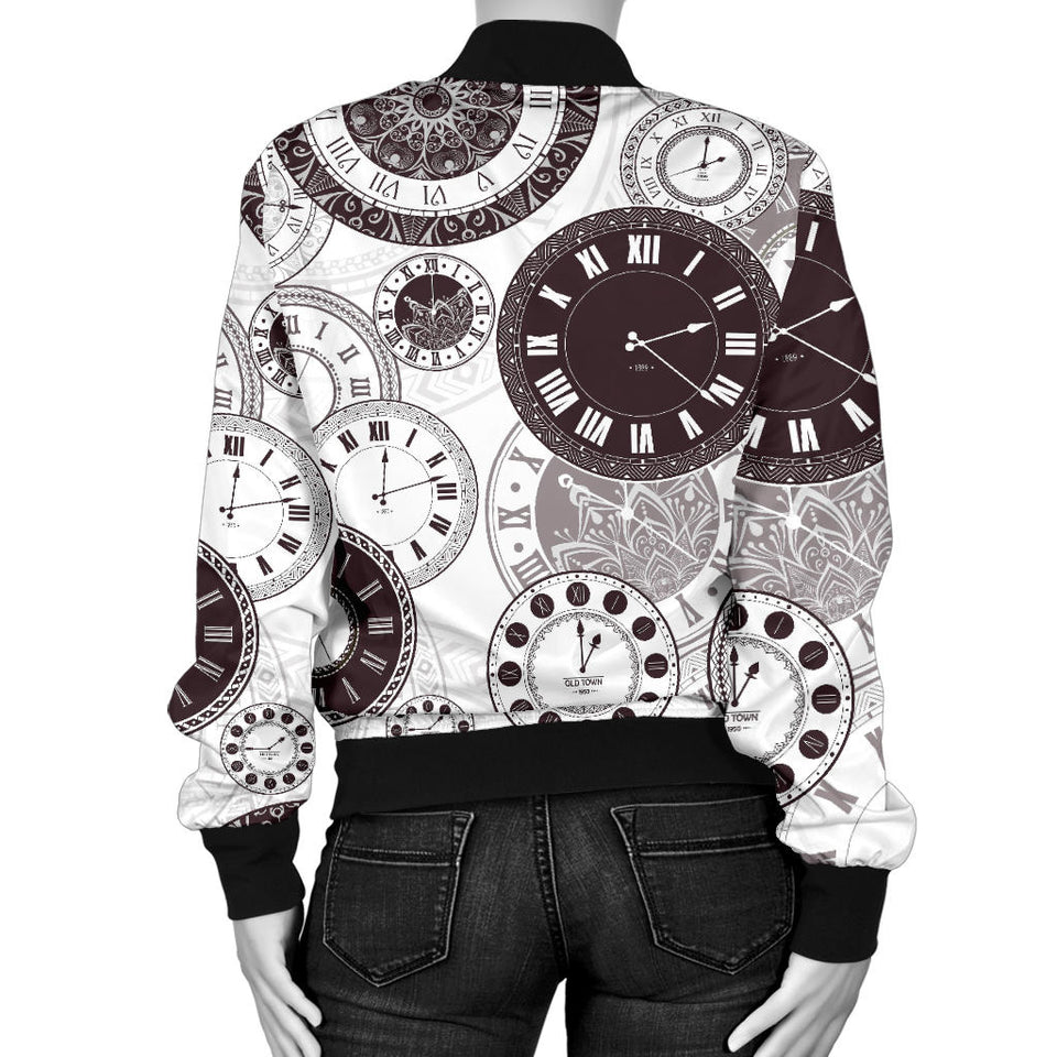 Classic Vintage Clock Pattern Women'S Bomber Jacket