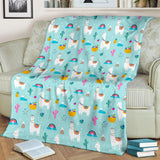 Llama Alpaca Cactus Leaves Pattern Premium Blanket
