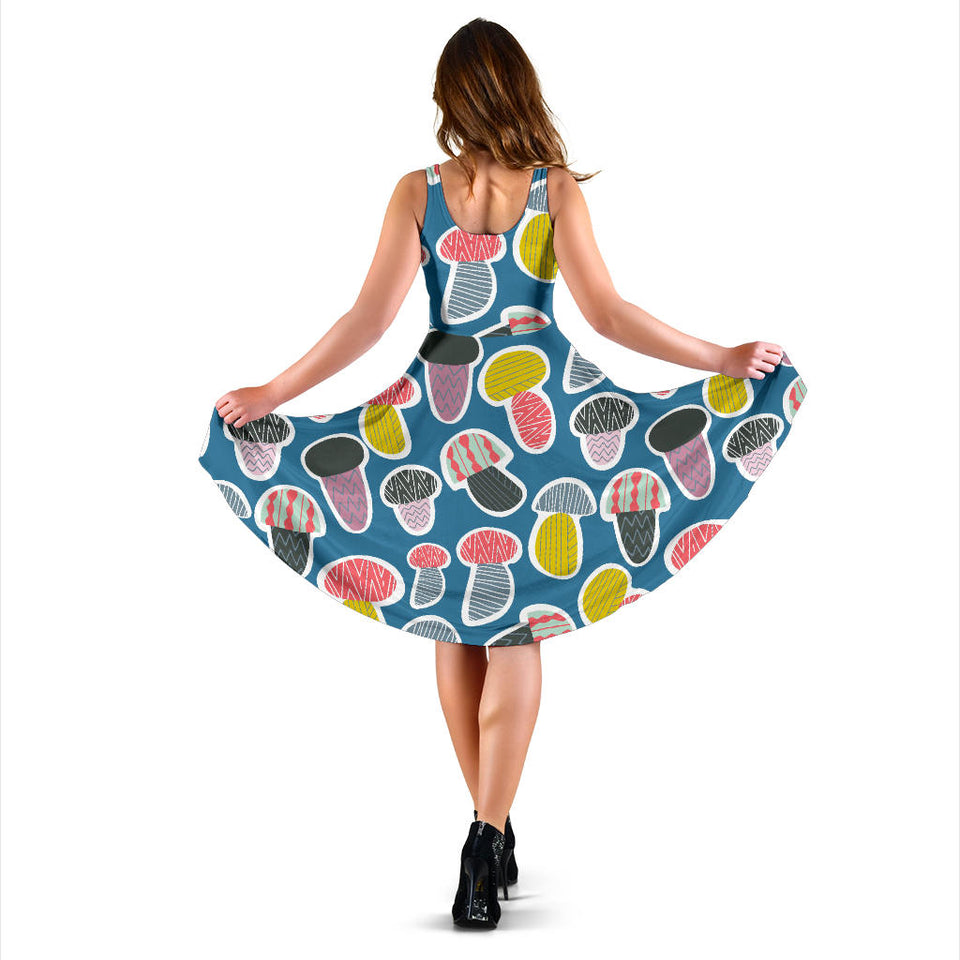Colorful Mushroom Design Pattern Sleeveless Midi Dress