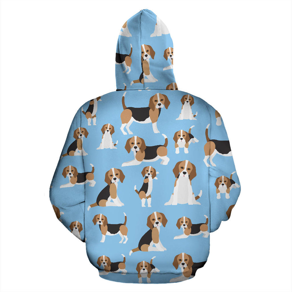 Beagle Dog Blue Background Pattern Men Women Pullover Hoodie
