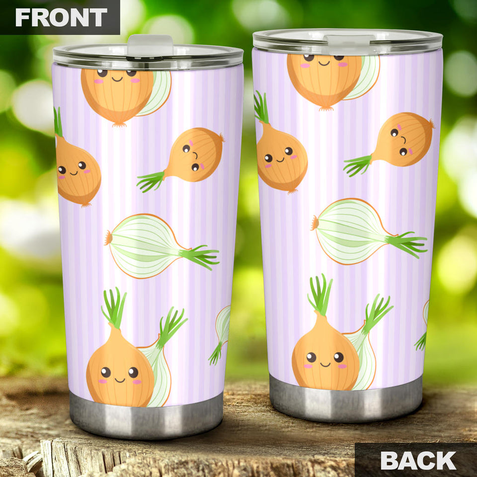 Cute Onions Smiling Faces Purple Background Tumbler