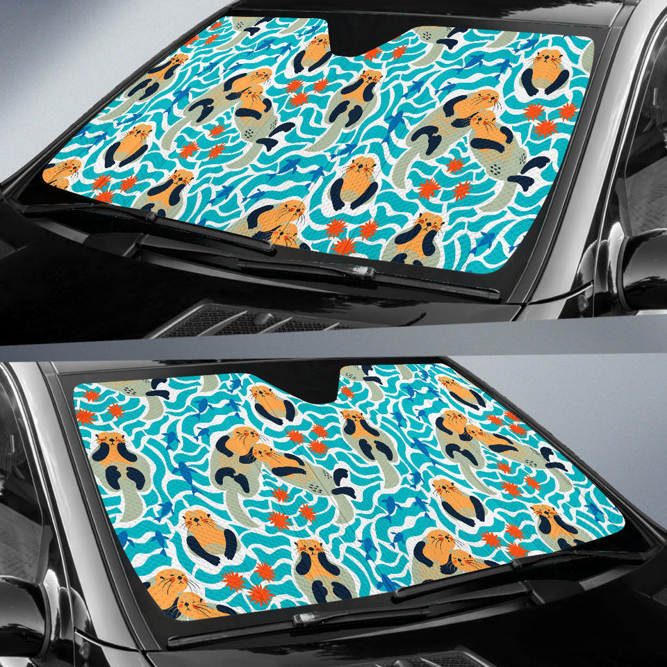 Cute Sea Otters Fishe Sea Urchin Pattern Car Sun Shade