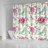 Hand Drawn Butterfly Rose Shower Curtain Fulfilled In US