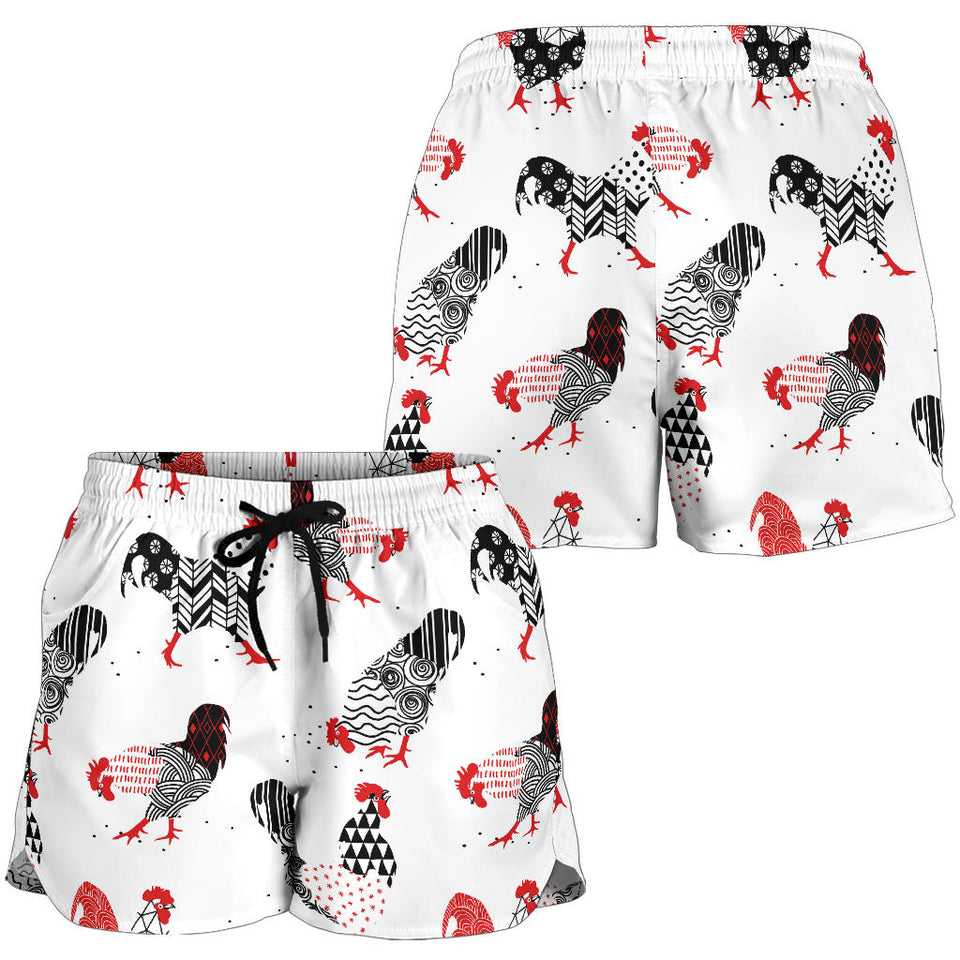 Cool Rooster Chicken Cock Floral Ornament Background Women Shorts