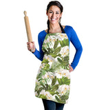 White Orchid Flower Tropical Leaves Pattern Adjustable Apron