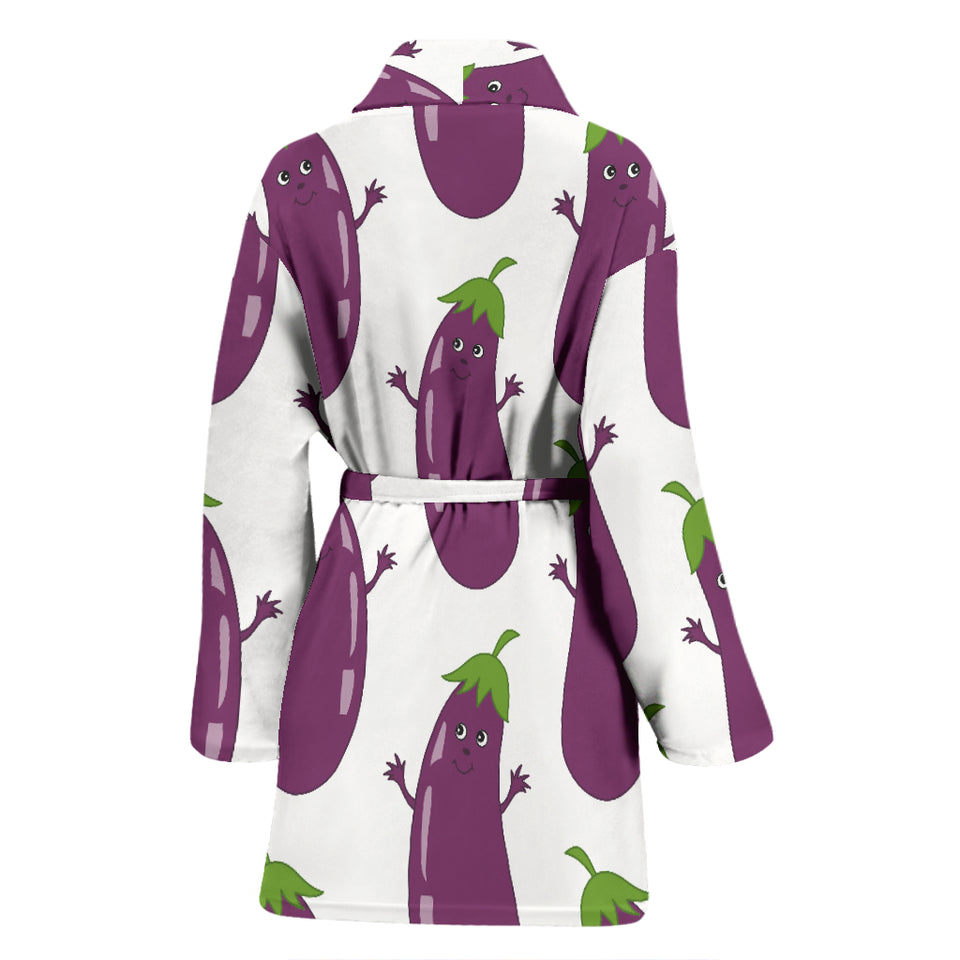 Eggplant Pattern Print Design 01 Women's Bathrobe