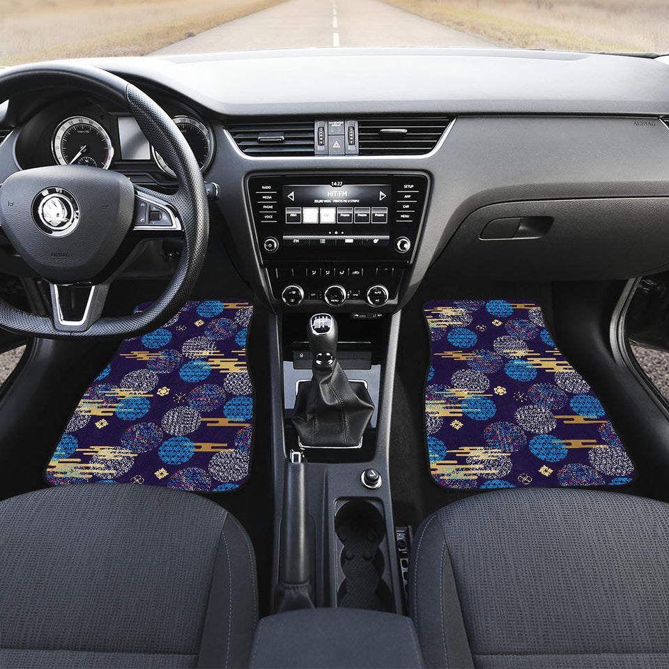 Blue Japanese Pattern Cloud Wave Flower Front And Back Car Mats