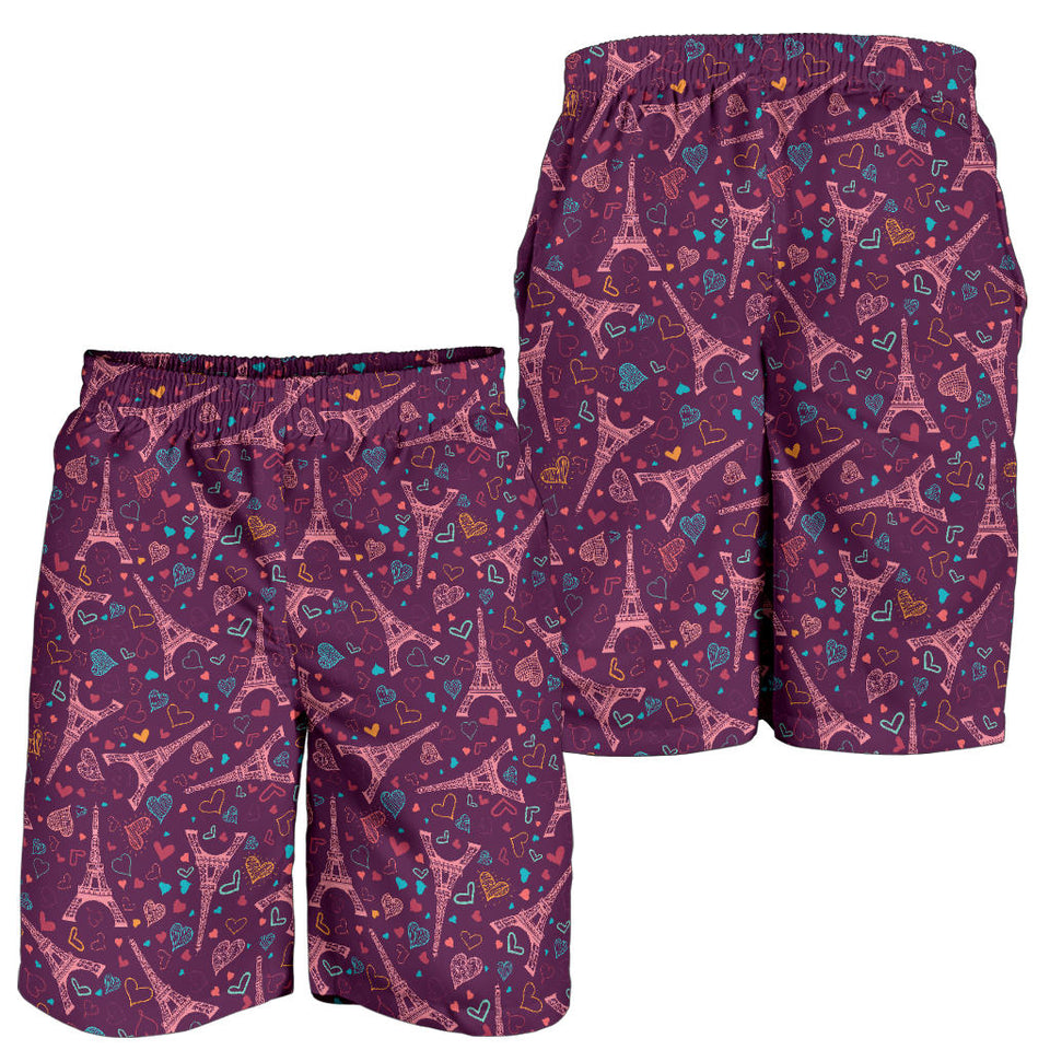 Eiffel Tower Heart Pattern Print Design 04 Men Shorts