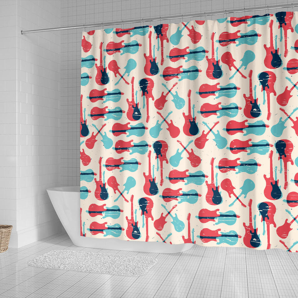 Red Blue Guitar Pattern Shower Curtain Fulfilled In US