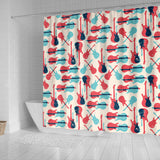 Red Blue Guitar Pattern Shower Curtain Fulfilled In US