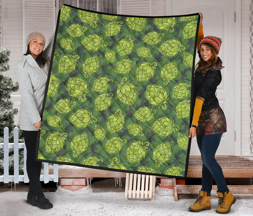 Hop Pattern Hop Cone Background Premium Quilt