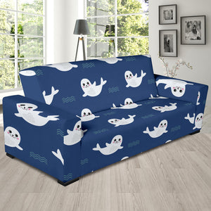 Cute White Baby Sea Lion Seal Pattern Sofa Slipcover