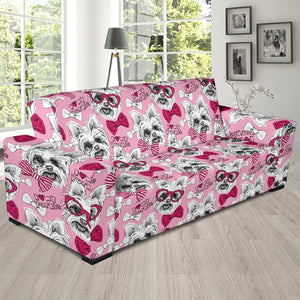 Yorkshire Terrier Pattern Print Design 03  Sofa Slipcover