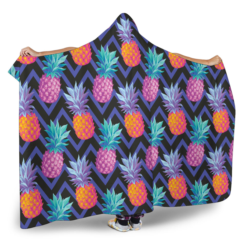 Pineapples Pattern Zigzag Background Hooded Blanket